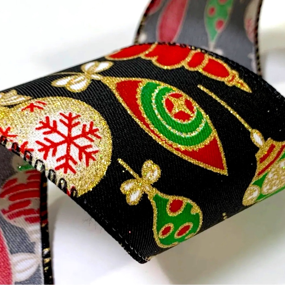 Christmas Ornament RIBBON 2.5" Wire-Edge 15 Yards BLACK Christmas Ribbon Holiday